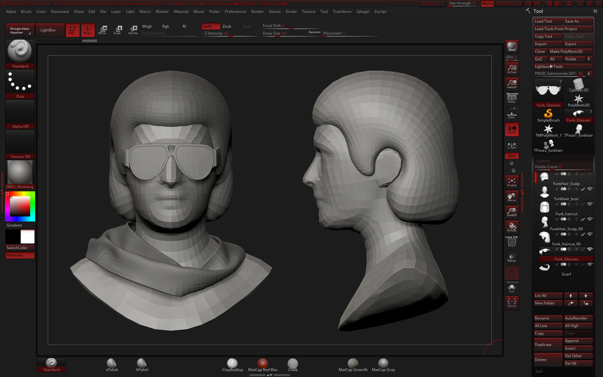Boy-band hairstyle sculpt displayed in ZBrush