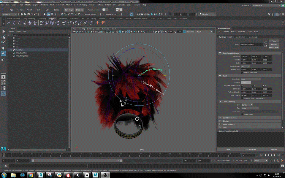 Animated Maya example of joints created from hair guides